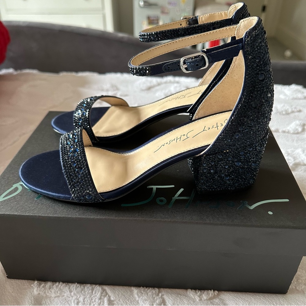 Betsey Johnson Elegant Navy Block Heel Sandals - 6.5